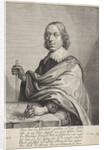 Portrait of architect Jacob Vennekool with a design for the town hall on the Dam Amsterdam by Anonymous