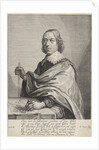Portrait of architect Jacob Vennekool with a design for the town hall on the Dam Amsterdam by Anonymous