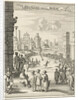 View of a square where a black man with firepit is running by Jan Luyken
