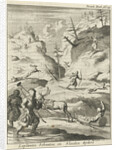 Laplanders move on wooden slats and slides through the snowy landscape by Jan Luyken
