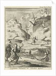 Laplanders move on wooden slats and slides through the snowy landscape by Jan Luyken