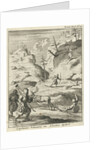 Laplanders move on wooden slats and slides through the snowy landscape by Jan Luyken