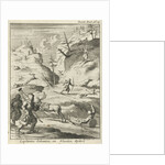 Laplanders move on wooden slats and slides through the snowy landscape by Jan Luyken