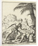 Javanese and Dutch man stabbing each other with a spear and a dagger down by Jan Luyken
