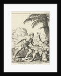 Javanese and Dutch man stabbing each other with a spear and a dagger down by Jan Luyken