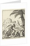 Javanese and Dutch man stabbing each other with a spear and a dagger down by Jan Luyken