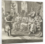 Farmer speaks with an olive branch in hand to the prince and his advisers by Aart Wolsgrein