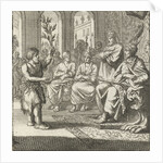 Farmer speaks with an olive branch in hand to the prince and his advisers by Aart Wolsgrein