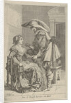 Man offers woman a coin by Cornelis Danckerts