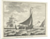 Barge on the water by Adolf van der Laan