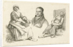 Portrait of Daniel Vrijdag between two farmers by Hendrik Willem Caspari