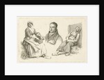 Portrait of Daniel Vrijdag between two farmers by Hendrik Willem Caspari