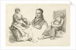 Portrait of Daniel Vrijdag between two farmers by Hendrik Willem Caspari