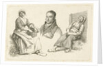 Portrait of Daniel Vrijdag between two farmers by Hendrik Willem Caspari