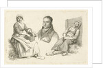 Portrait of Daniel Vrijdag between two farmers by Hendrik Willem Caspari
