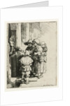 A blind hurdy-gurdy player with family receives a handout by Rembrandt Harmensz. van Rijn
