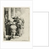 A blind hurdy-gurdy player with family receives a handout by Rembrandt Harmensz. van Rijn