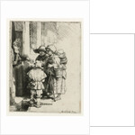 A blind hurdy-gurdy player with family receives a handout by Rembrandt Harmensz. van Rijn
