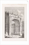 Ruins of a Roman gate with two men by Bonaventura van Overbeek
