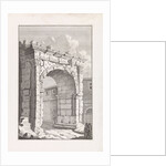 Ruins of a Roman gate with two men by Bonaventura van Overbeek