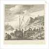 River view with men loading drums on a sailing ship by Herman Saftleven