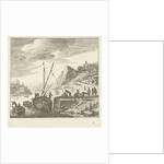 River view with men loading drums on a sailing ship by Herman Saftleven