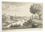 River landscape with barge by Jan van Almeloveen