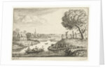 River landscape with barge by Jan van Almeloveen
