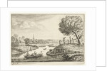 River landscape with barge by Jan van Almeloveen