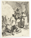 Flute Playing Shepherd and spinster by Nicolaes Pietersz. Berchem