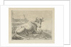 Lying cow at a fence by Anonymous