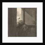 Female leaning over a lower door by Rembrandt Harmensz. van Rijn