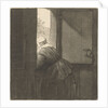 Female leaning over a lower door by Rembrandt Harmensz. van Rijn