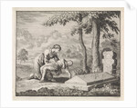 Woman brings her child dead to the grave of Saint Stephen by Jan Luyken