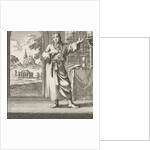 Indoors appoint a man to a wall clock by Jacobus van Hardenberg