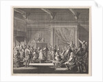 Synagogue where a rabbi reads a law role by Hendrik van Damme