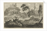Arcadian river landscape with two donkeys by Leonard Schenk