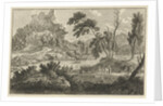 Arcadian river landscape with two donkeys by Leonard Schenk