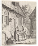 Courtyard with farmers by Johannes Christiaan Janson