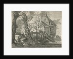 Forest hut on stilts in a river by Aegidius Sadeler