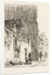 Woman kneeling in front of a chapel by Cornelis Springer