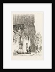 Woman kneeling in front of a chapel by Cornelis Springer