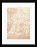 Kneeling woman grabs the mantle of Christ by Louis Fabritius Dubourg