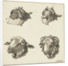 Four heads of goats and sheep by Barend Hendrik Thier