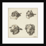 Four heads of goats and sheep by Barend Hendrik Thier