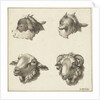 Four heads of goats and sheep by Barend Hendrik Thier