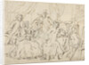 Four men and a lady around a table in a room by Anonymous