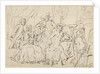 Four men and a lady around a table in a room by Anonymous