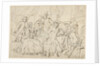 Four men and a lady around a table in a room by Anonymous