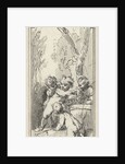 Four putti with palette and brushes in bossage by Jacob de Wit